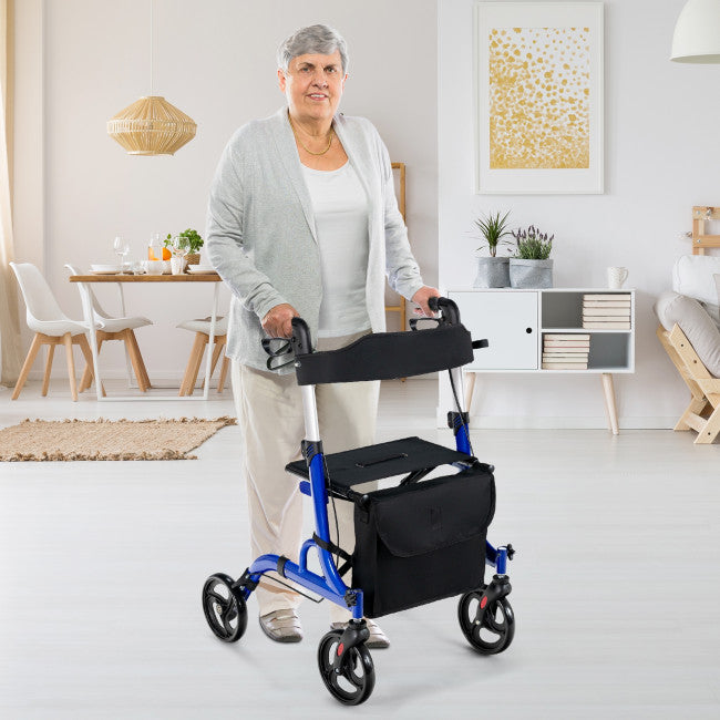 Chairliving 2-in-1 Folding Aluminum Rollator Walker Wheelchair with Adjustable Height and Detachable Storage Bag