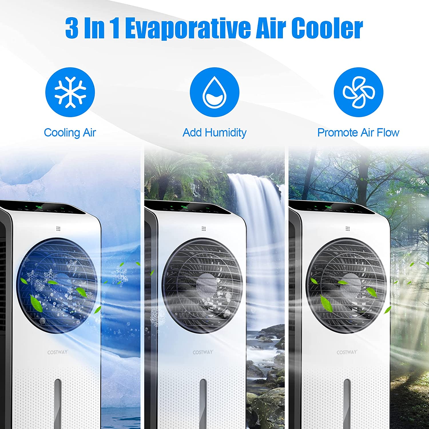 Chairliving 3-in-1 Evaporative Air Cooler Portable Air Conditioner Air Cooling Fan with Remote Control and 3 Wind Modes