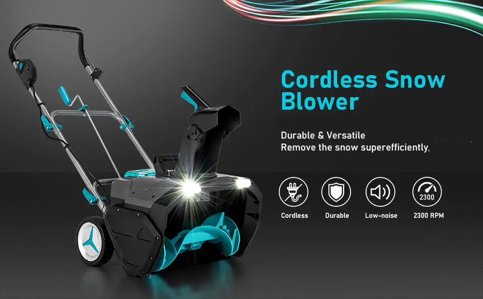 Chairliving 40V Cordless Snow Blower 20 Inch Snow Thrower with Dual LED Lights and 2 Battery for Yard Driveway