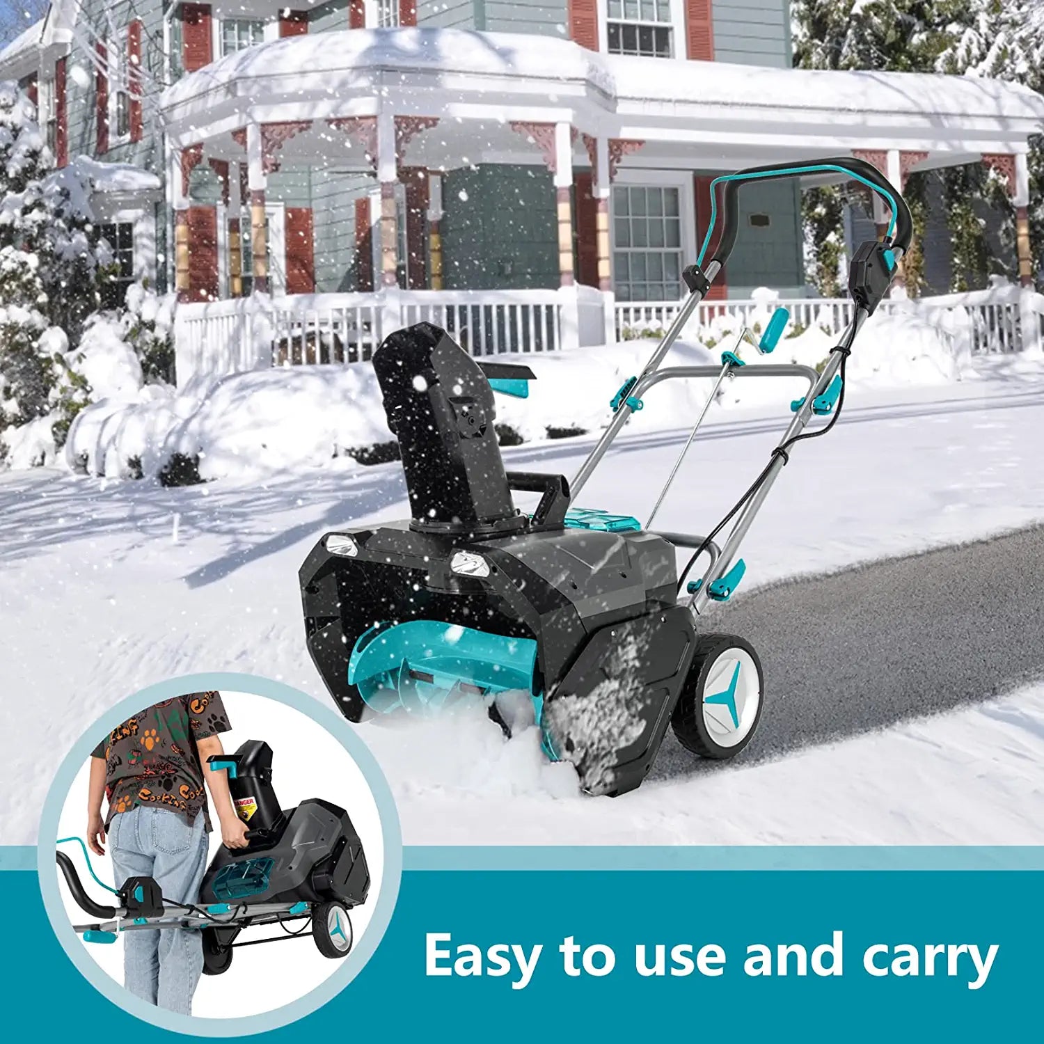 Chairliving 40V Cordless Snow Blower 20 Inch Snow Thrower with Dual LED Lights and 2 Battery for Yard Driveway