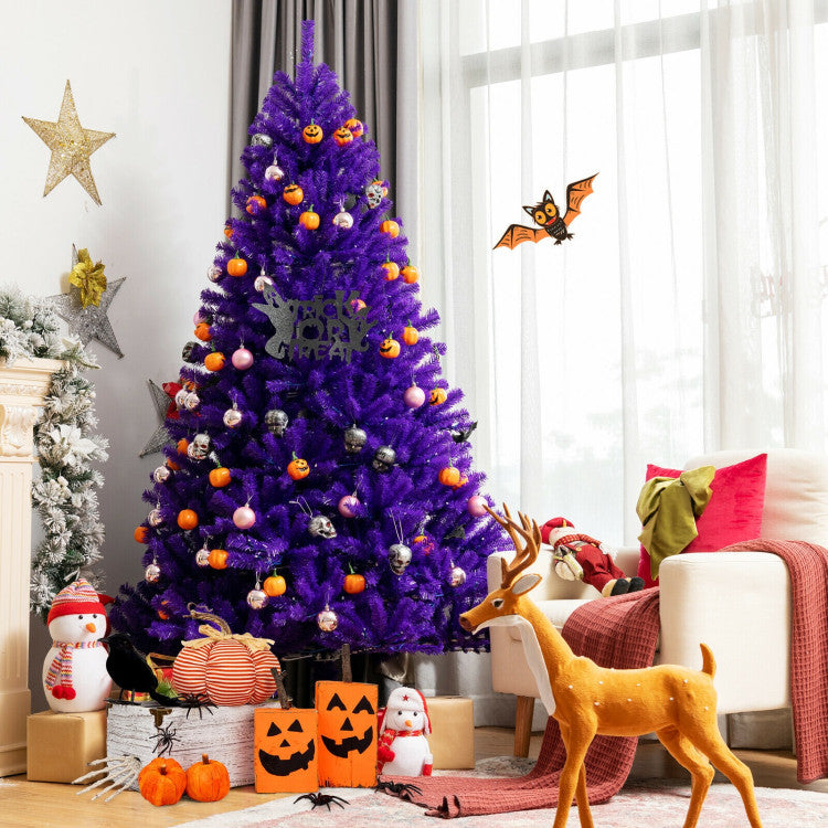 Chairliving Artificial Prelit Purple Halloween Tree with Orange Lights and Pumpkin Ornaments