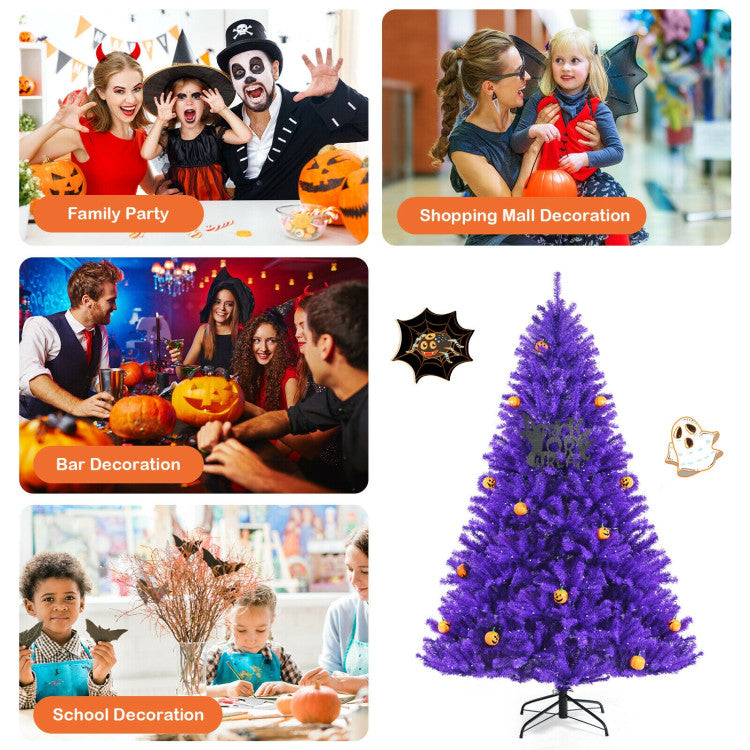 Chairliving Artificial Prelit Purple Halloween Tree with Orange Lights and Pumpkin Ornaments