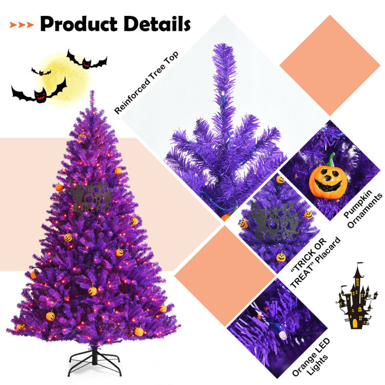 Chairliving Artificial Prelit Purple Halloween Tree with Orange Lights and Pumpkin Ornaments