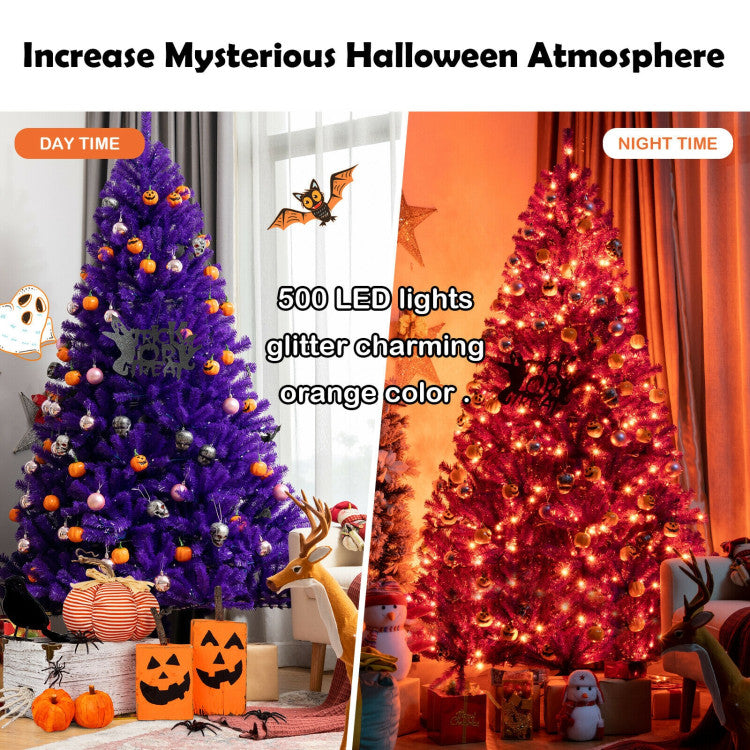 Chairliving Artificial Prelit Purple Halloween Tree with Orange Lights and Pumpkin Ornaments
