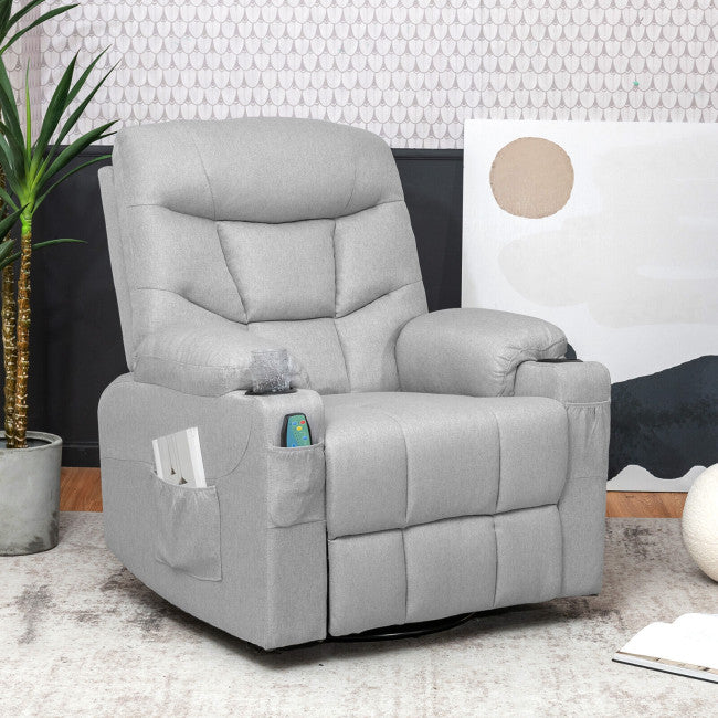 Chairliving Electric Massage Recliner Rocking Chair with Retractable Footrest and 360-degree Swiveling