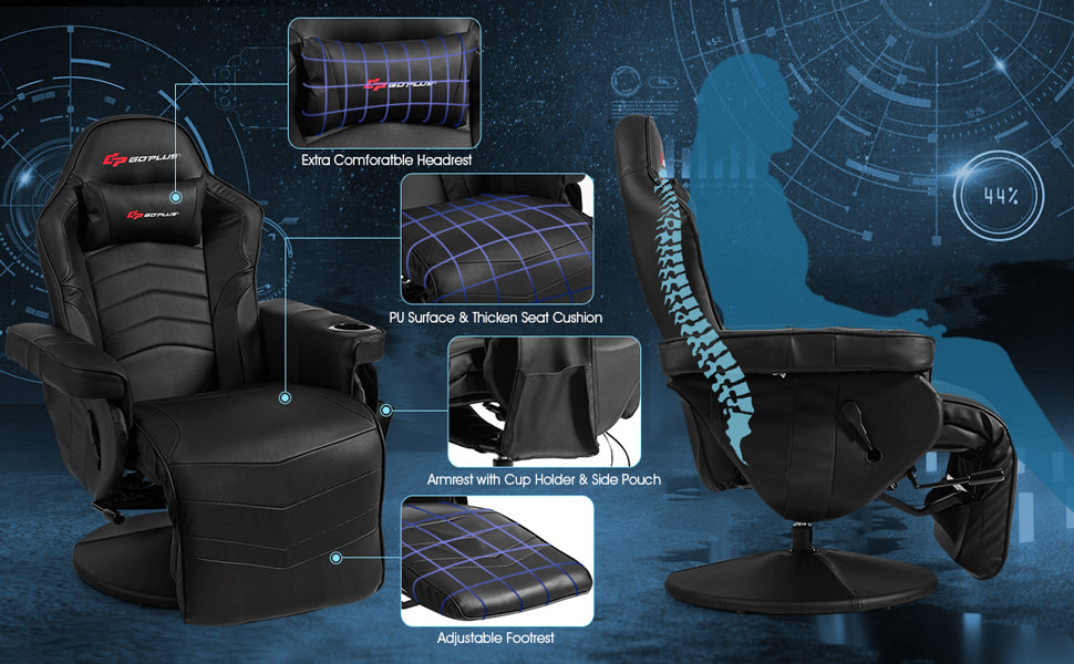 Chairliving Ergonomic High Back PU Leather Computer Office Chair Swivel Massage Gaming Recliner with Adjustable Backrest and Footrest