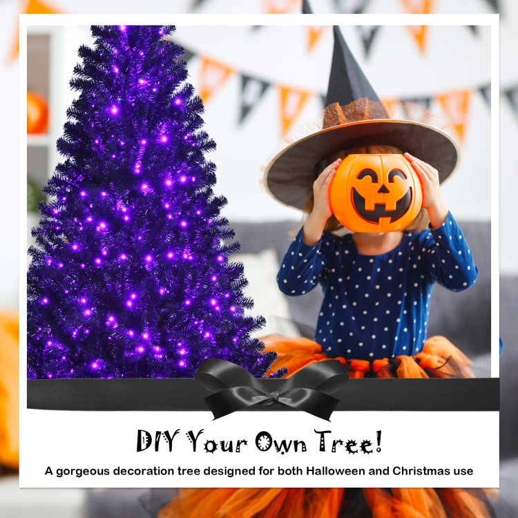 Chairliving Árbol de Halloween de Navidad artificial negro multiusos con luces LED moradas