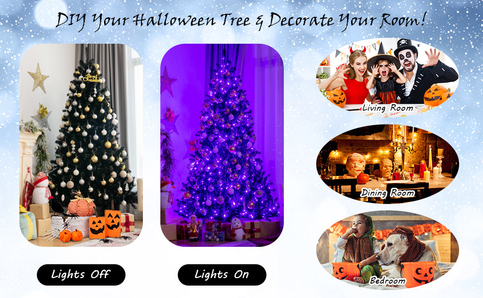 Chairliving Árbol de Halloween de Navidad artificial negro multiusos con luces LED moradas