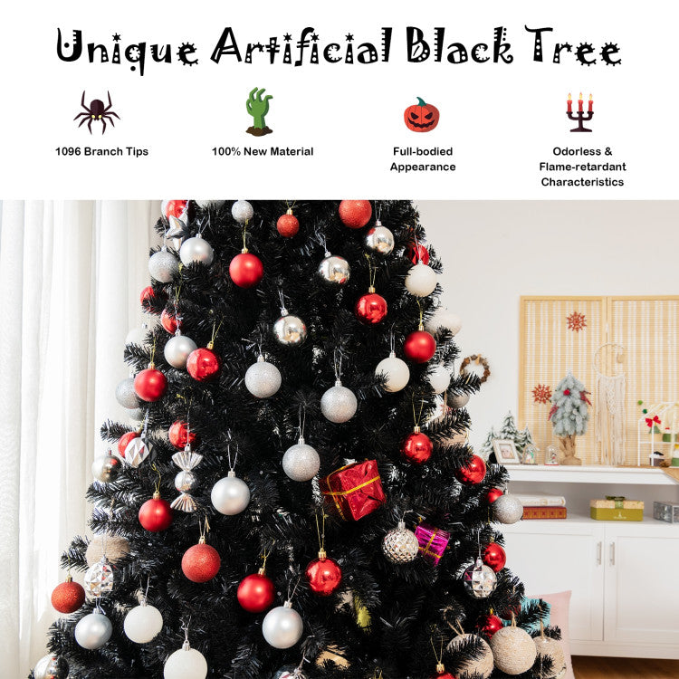 Chairliving Árbol de Halloween de Navidad artificial negro multiusos con luces LED moradas