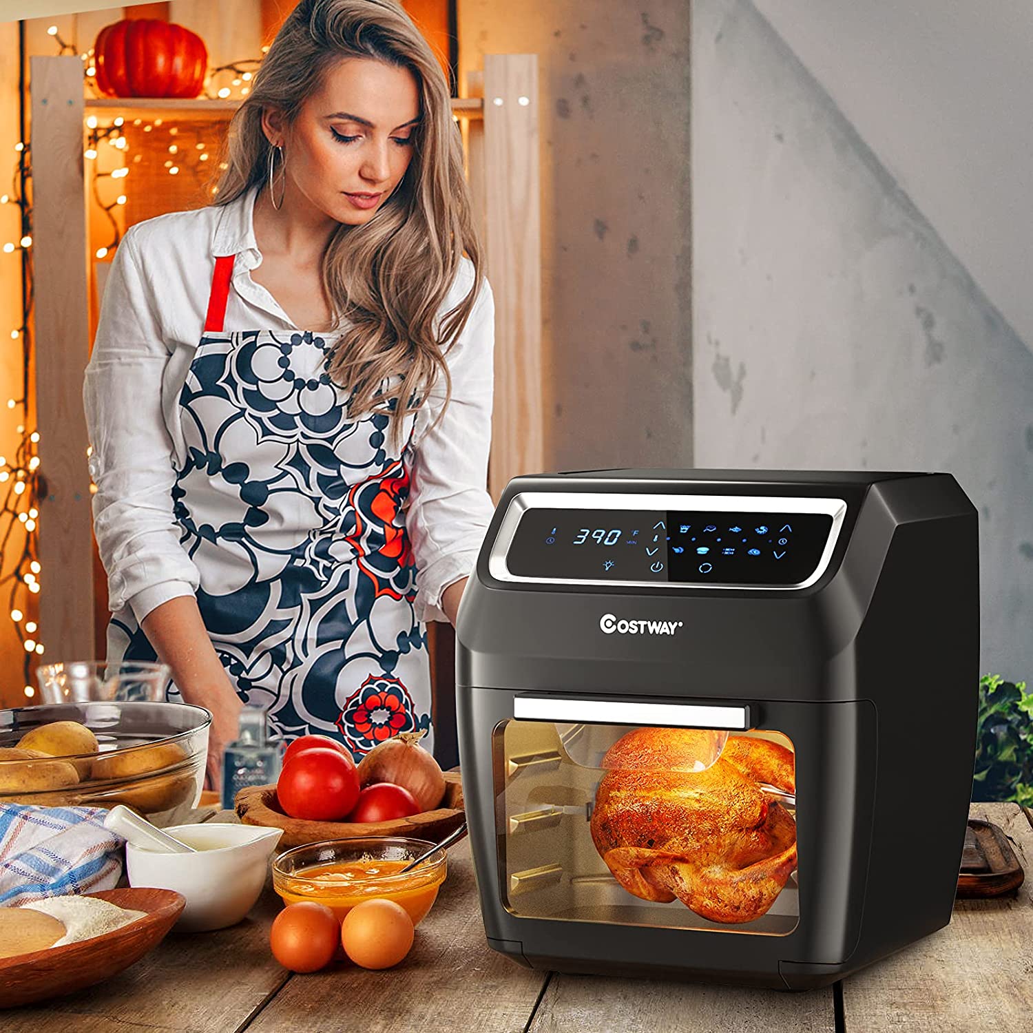 Chairlivingc 8-In-1 Convection Air Dehydrator Oven 1700W Countertop Air Fryer Toaster Oven Air Broiler with Touch Screen Rotisserie Accessories