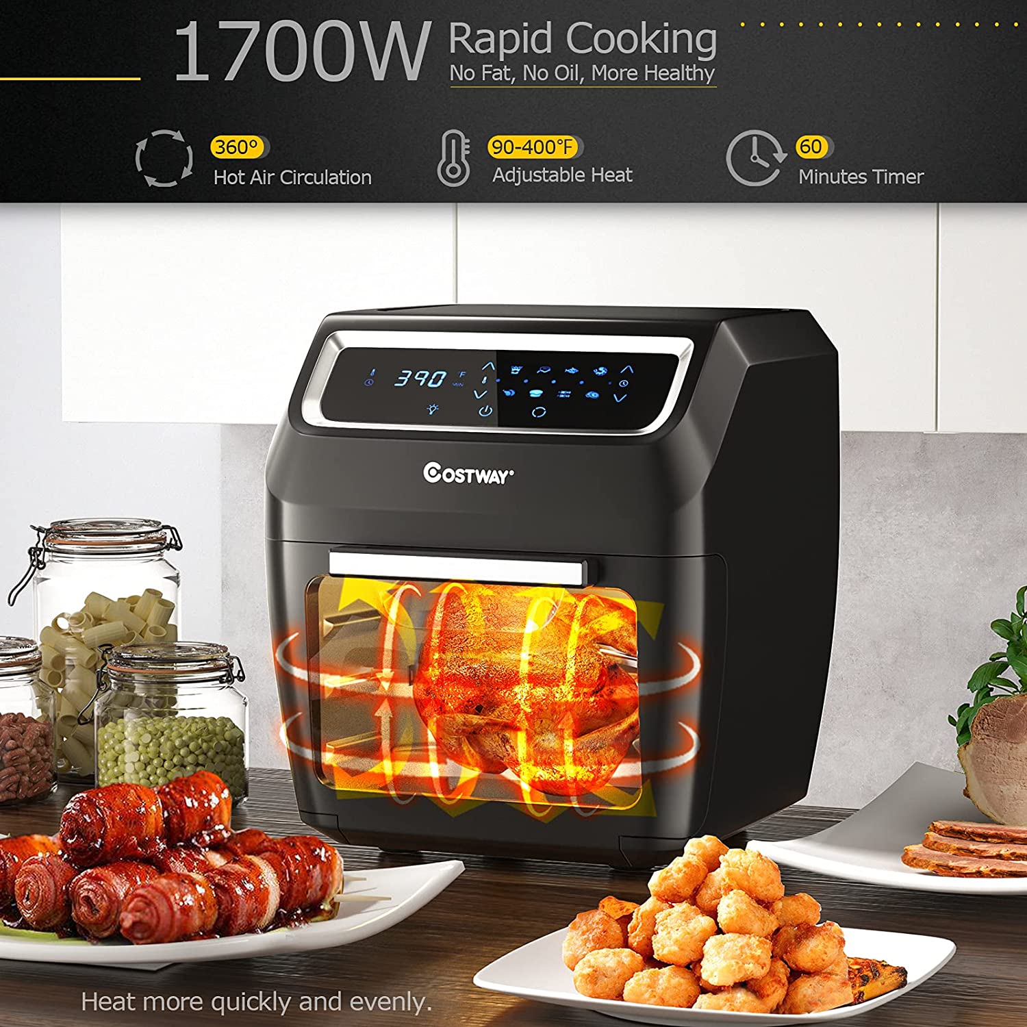 Chairlivingc 8-In-1 Convection Air Dehydrator Oven 1700W Countertop Air Fryer Toaster Oven Air Broiler with Touch Screen Rotisserie Accessories