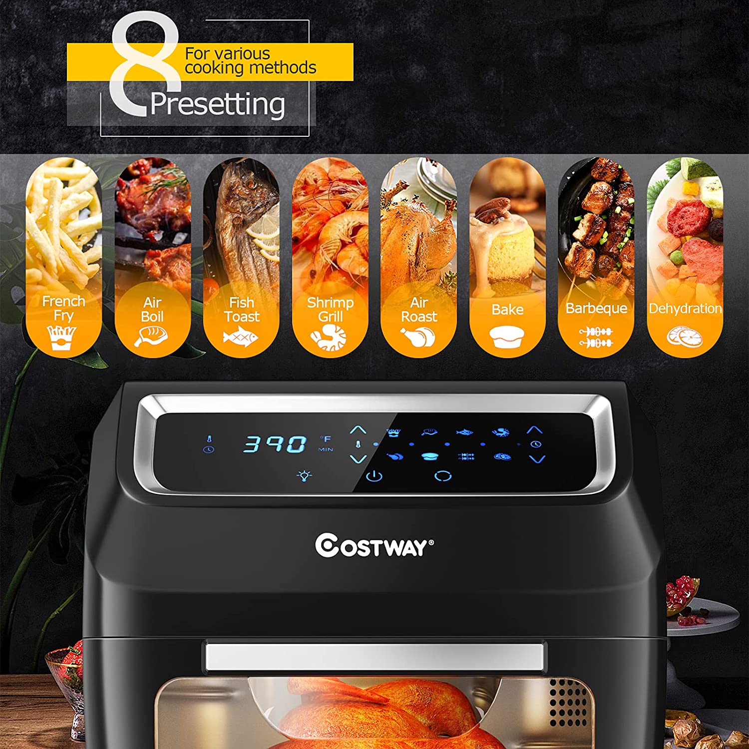 Chairlivingc 8-In-1 Convection Air Dehydrator Oven 1700W Countertop Air Fryer Toaster Oven Air Broiler with Touch Screen Rotisserie Accessories