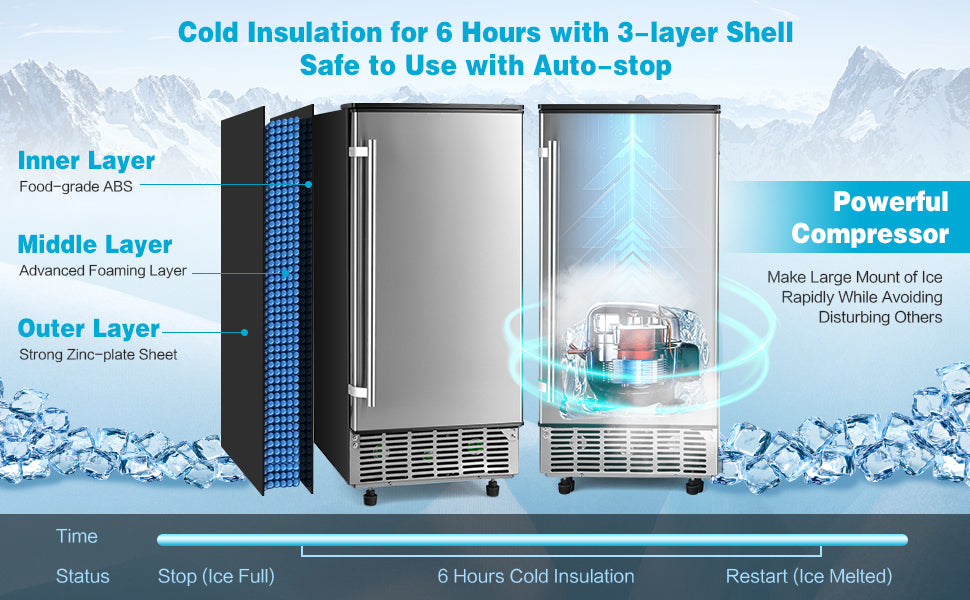 Commercial Ice Cube Maker 80LBS 24H Freestanding and Under Counter 115V Industrial Ice Machine with 25 LBS Ice Bin and Drain Pump