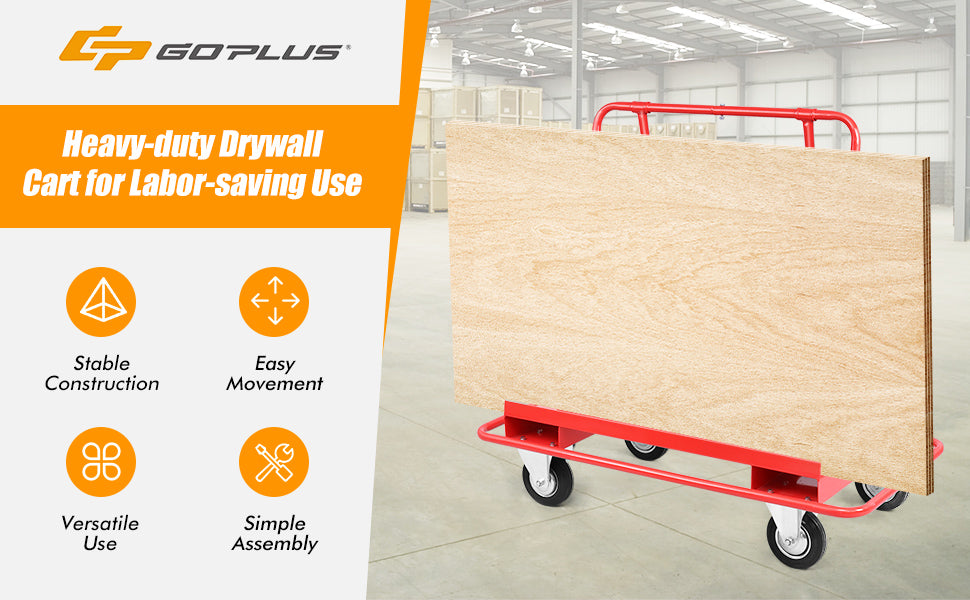 Drywall Sheet Cart Heavy Duty Panel Dolly Cart with 4 Swivel Casters for Garage Warehouse