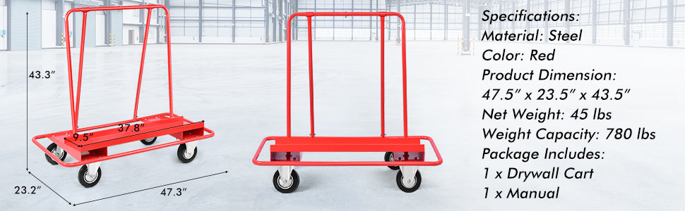 Drywall Sheet Cart Heavy Duty Panel Dolly Cart with 4 Swivel Casters for Garage Warehouse