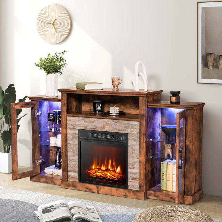 Electric Fireplace TV Stand Console Mantel Entertainment Center with Adjustable Glass Shelves and Remote Control