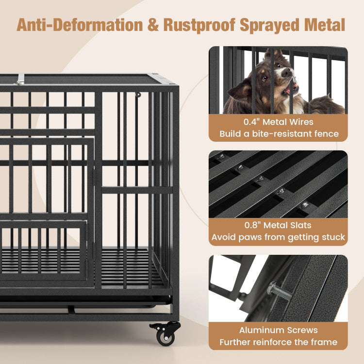 Foldable-Metal-Dog-Crate-Portable-Heavy-Duty-Dog-Cage-Kennel-with-Removable-Tray-and-Lockable-Wheels