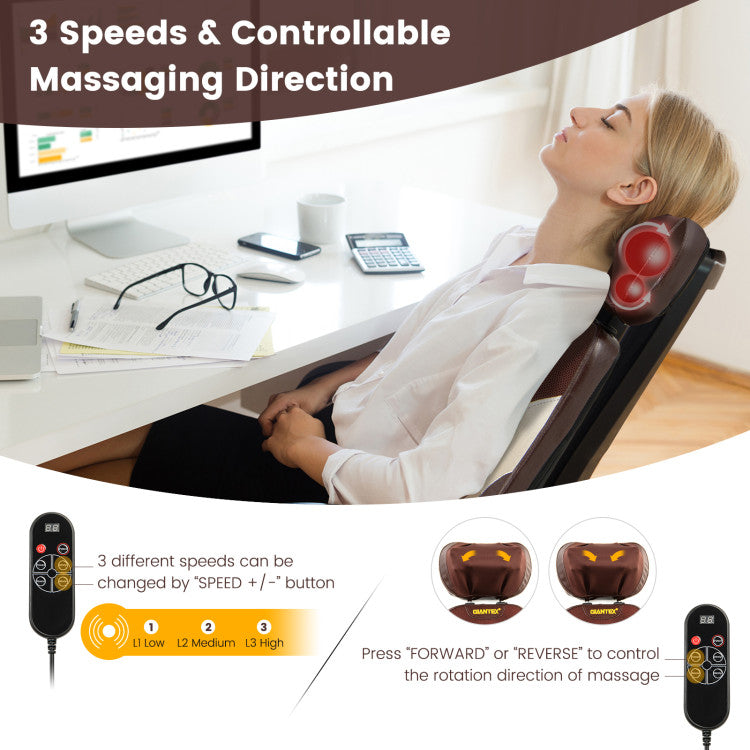 Foldable Back Massager Seat Cushion Rolling Shiatsu Massage Chair Pad