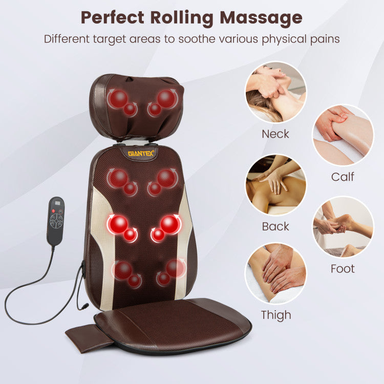 Foldable Back Massager Seat Cushion Rolling Shiatsu Massage Chair Pad