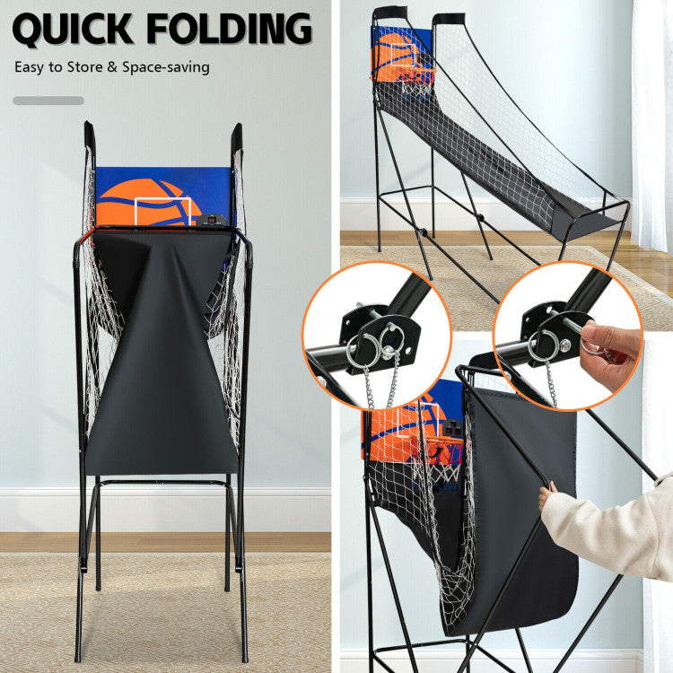 Foldable Basketball Game Machine Indoor Single Shot Arcade Game with Electronic Scorer and Buzzer for Adults Kids