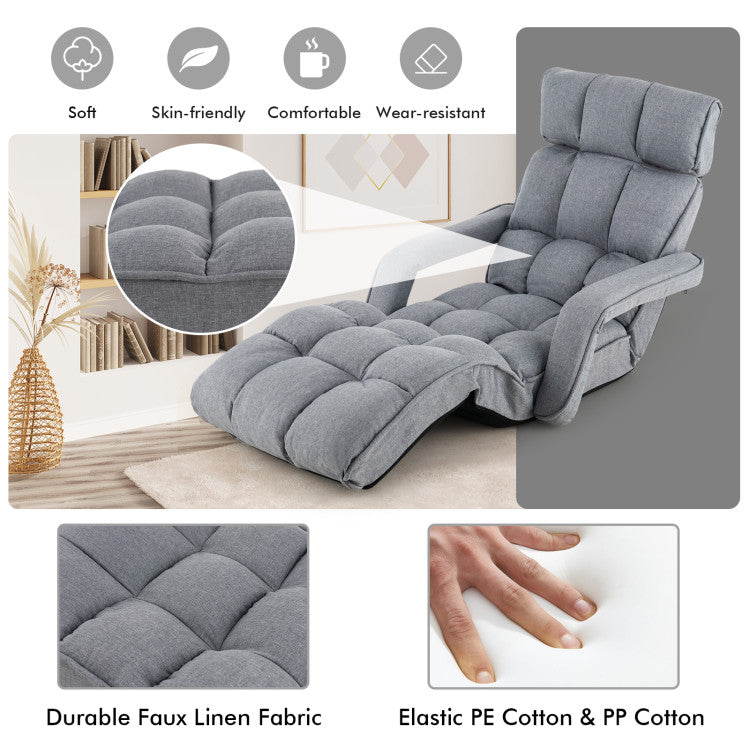 Foldable Lazy Sofa Single Bed 6-Position Adjustable Floor Chair Chaise Lounger Recliner