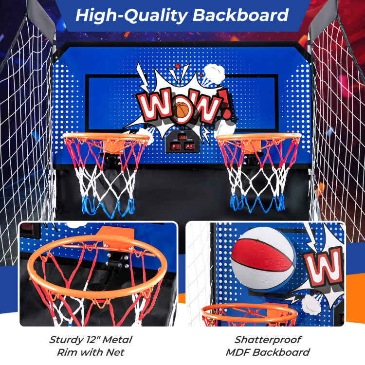 Folding Basketball Hoop Dual Shot Electronic Arcade Game with 8 Game Modes and 2 Hoops