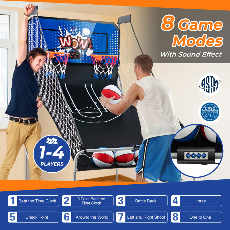 Folding Basketball Hoop Dual Shot Electronic Arcade Game with 8 Game Modes and 2 Hoops