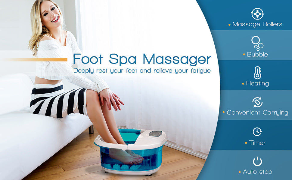 Foot Spa Bath Massager with Heat & Bubbles Electric Shiastu Massage Rollers Foot Tub Soaking for Fatigue Release
