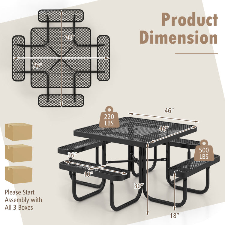46-Square-Picnic-Table-and-Bench-Set-Outdoor-Coated-Steel-Camping-Table-with-Seats-and-Umbrella-Hole-for-8-Person
