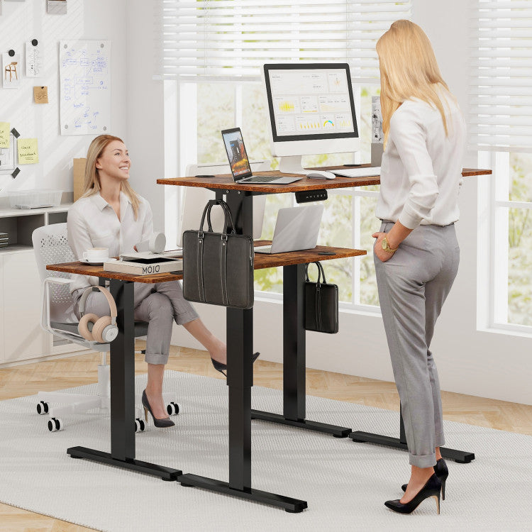 Height-Adjustable-Electric-Standing-Desk-Sit-Stand-Office-Computer-Desk-with-Hanging-Hooks-and-Adjustable-Foot-Pads
