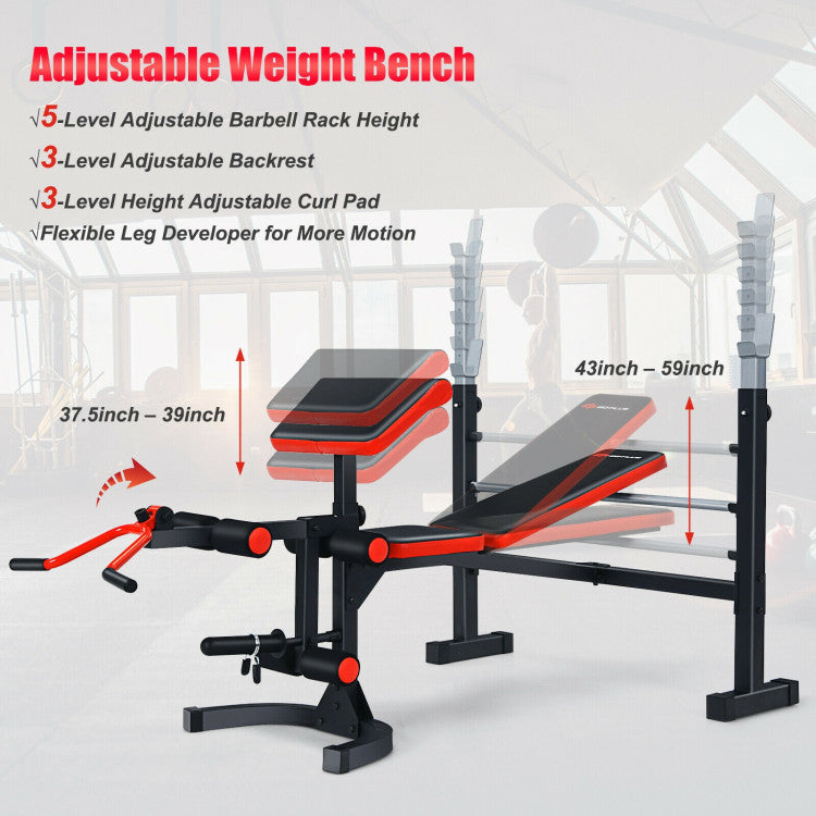 Home Gym Multifunctional Workout Bench Set Adjustable Olympic Weight Fitness Equipment with Backrest and Curl Pad for Full Body Strength Training