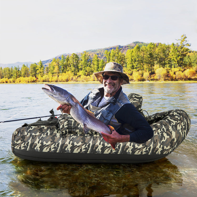 Inflatable Float Tube Seat Fishing Belly Boat with Adjustable Straps and Fish Ruler for Angling