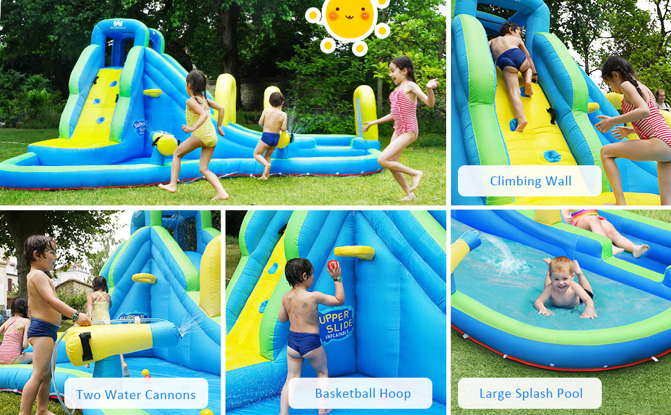 Inflatable Water Slide Giant Water Park Kids Bounce House with Splash Pool and Climbing Wall
