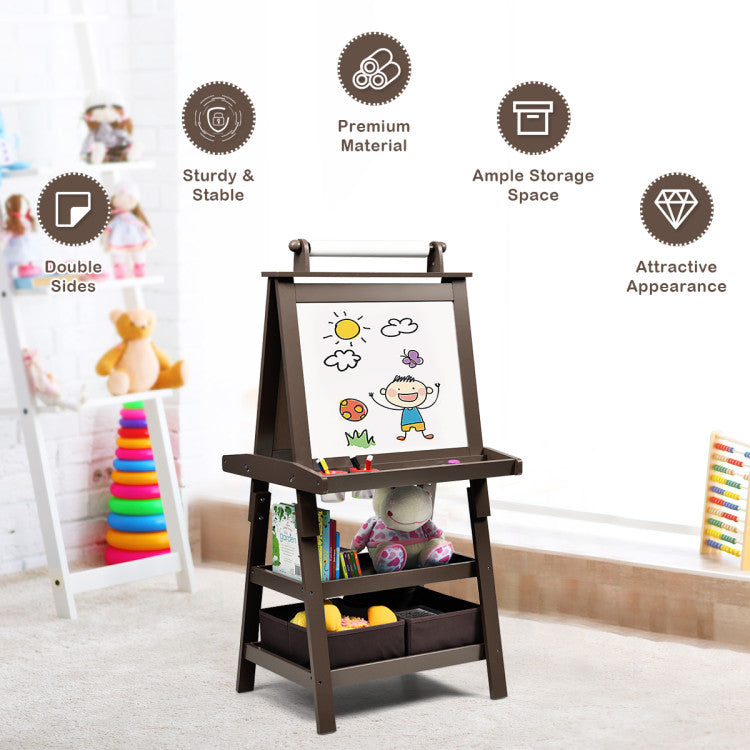 Kids Art Easel 3-in-1 Double-Sided Storage Easel with Whiteboard and 2 Storage Boxes for Toddlers