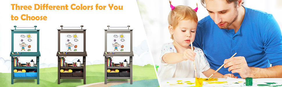 Kids Art Easel 3-in-1 Double-Sided Storage Easel with Whiteboard and 2 Storage Boxes for Toddlers