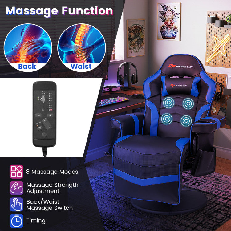 Massage Video Gaming Chair Height Adjustable Recliner 360° Swivel Office Chair