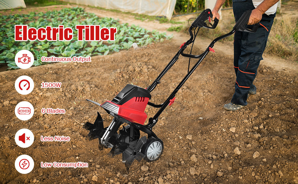 Mini Foldable 13.5 Amp Corded Electric Tiller and Cultivator Powerful Tillers Rototillers Tool with 4 High-Hardness Blades and 9-Inch Tilling Depth for Soil Digging