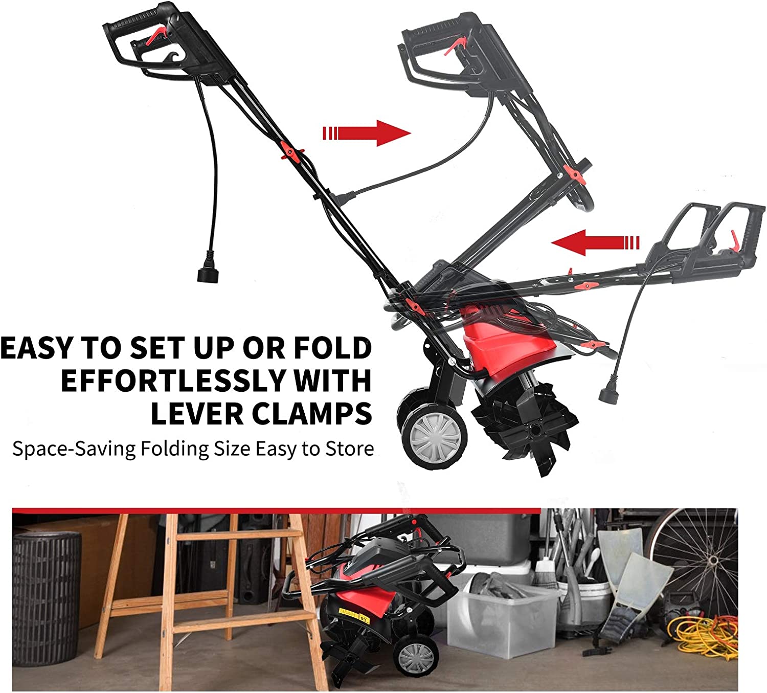 Mini Foldable 13.5 Amp Corded Electric Tiller and Cultivator Powerful Tillers Rototillers Tool with 4 High-Hardness Blades and 9-Inch Tilling Depth for Soil Digging