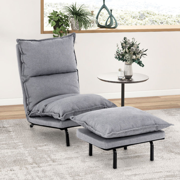 Modern Armless Accent Chair Adjustable Lazy Sofa with Removable Padded Cushions and Ottoman