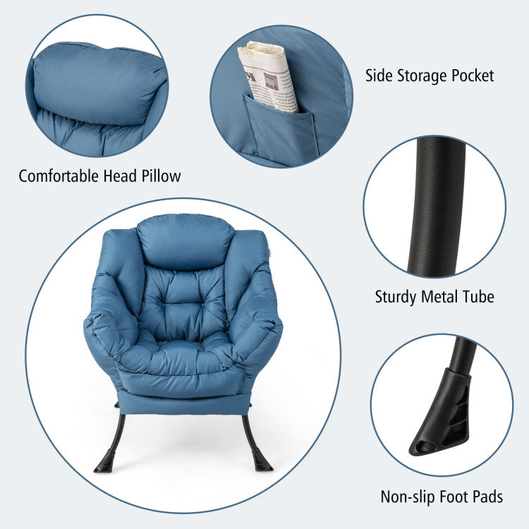 Modern Lazy Sofa Chair Leisure Accent Armchair Upholstered Lounge Chair with Foldable Footrest and Side Storage Pocket