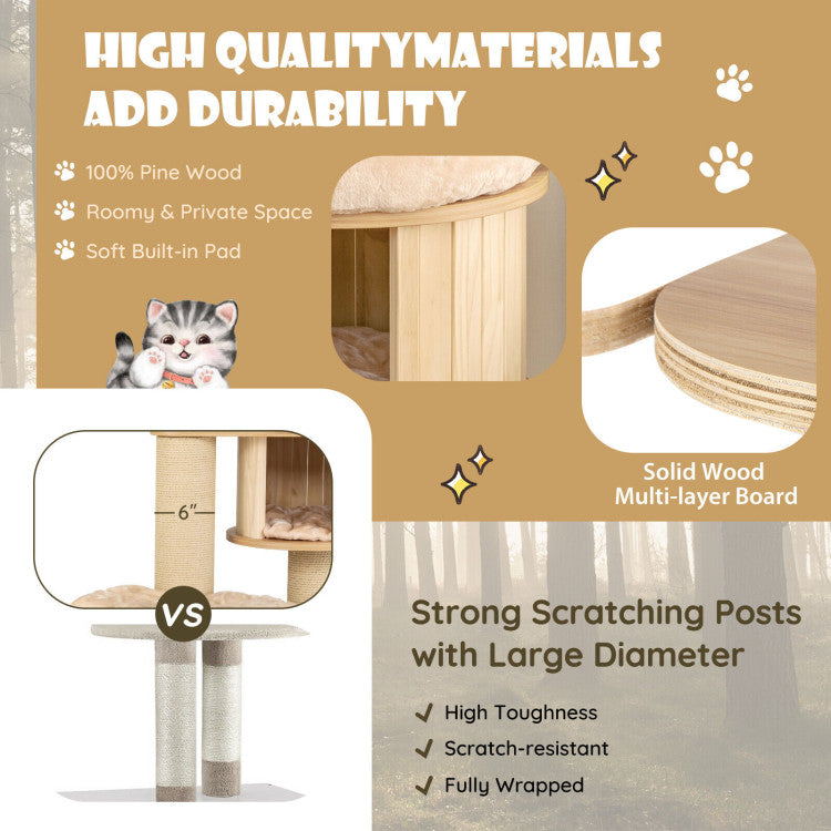 Chairliving Modern Tall Wood Cat Tree Cat Tower Multi-Layer Platform Cat Condo Furniture 