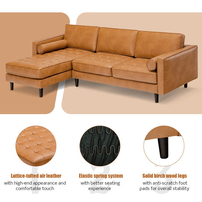 Sofá chaise lounge seccional moderno de cuero Air de 105 pies en forma de L con almohadas y cojines reforzados