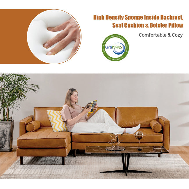 Sofá chaise lounge seccional moderno de cuero Air de 105 pies en forma de L con almohadas y cojines reforzados