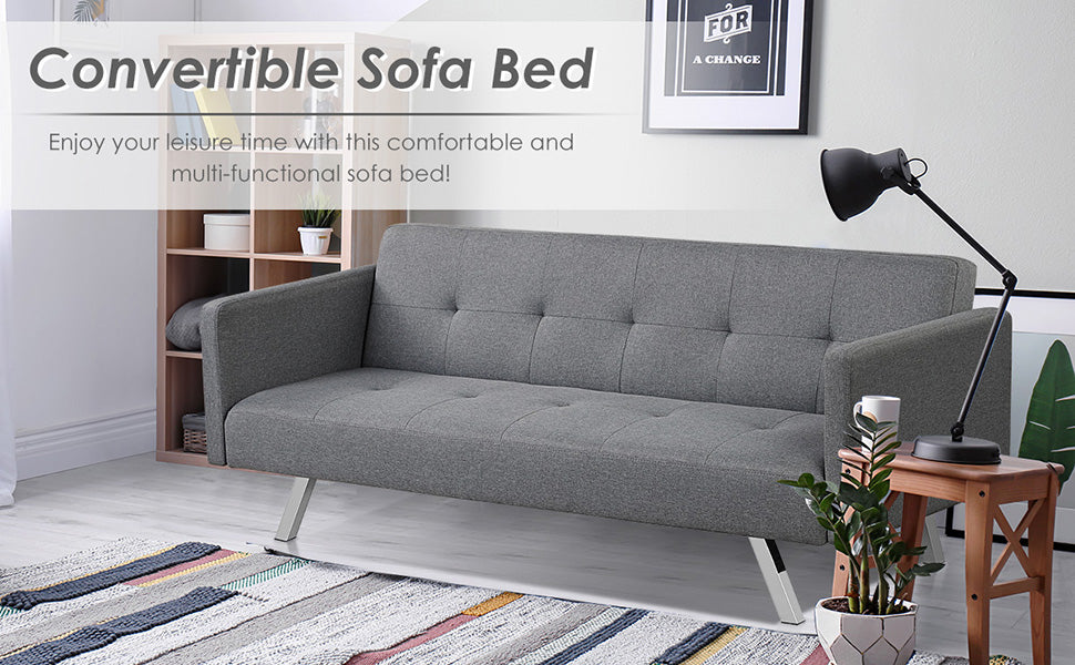 Sofá cama futón convertible moderno, sofá cama reclinable plegable de 3 asientos con enchufes laterales y puertos USB