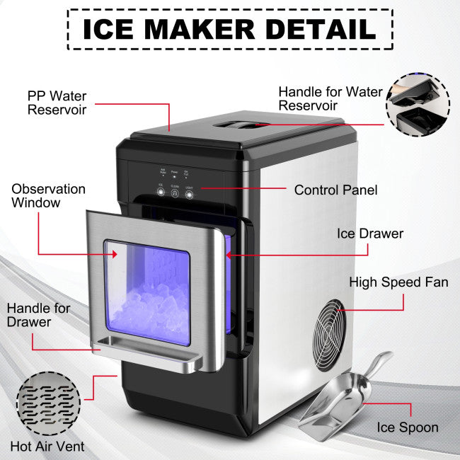 Nugget Ice Maker Countertop 44lbs Per Day with Self-Cleaning and Ice Scoop for Home Kitchen