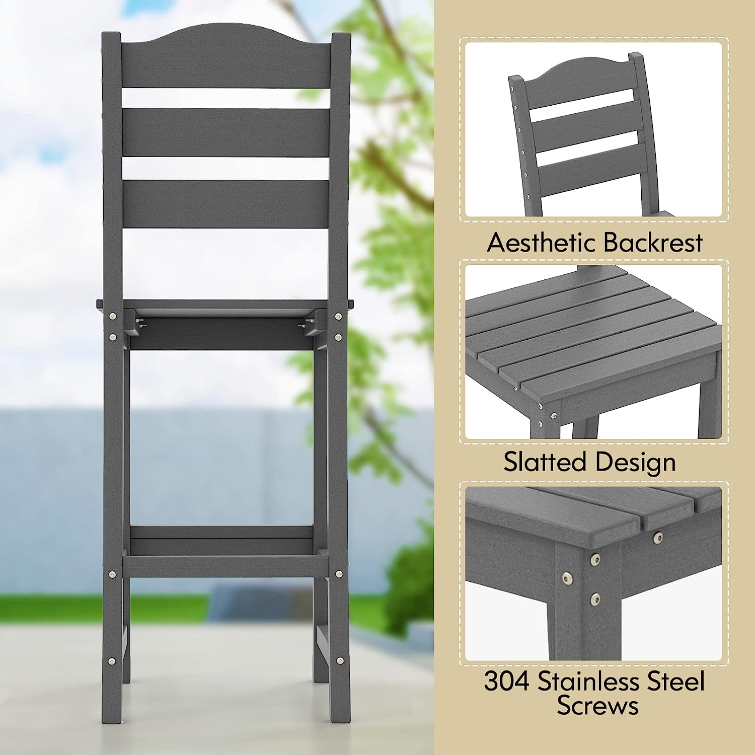 Outdoor All-Weather HDPE Bar Stool Patio 30 Inches Counter Height Bar Chair