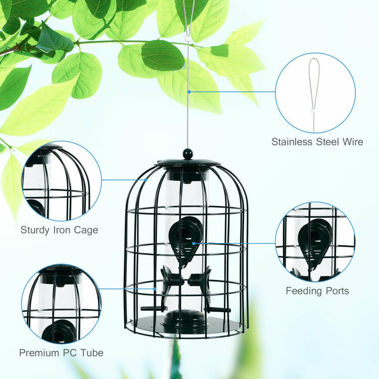 Outdoor Metal Hanging Bird Feeder Cage Squirrel-Proof Seed Guard Deterrent