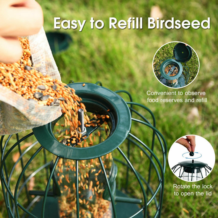 Outdoor Metal Hanging Bird Feeder Cage Squirrel-Proof Seed Guard Deterrent