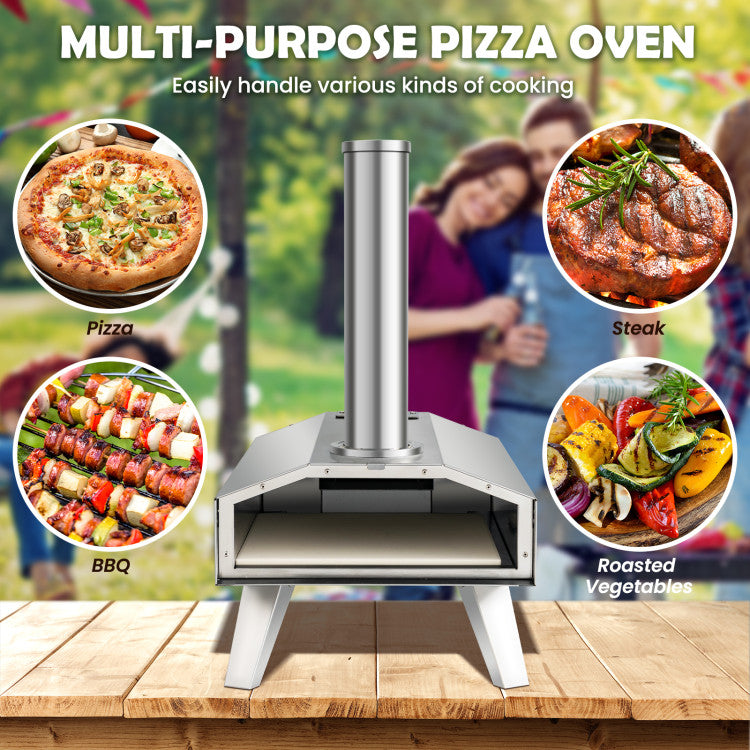 Outdoor Pizza Oven Portable Stainless Steel Pizza Cooker with 12 Pizza Stone and Foldable Legs