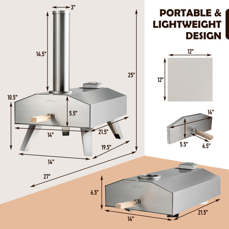 Outdoor Pizza Oven Portable Stainless Steel Pizza Cooker with 12 Pizza Stone and Foldable Legs